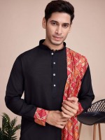 Black Silk Readymade Kurta With Stole